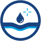 Blue circle with water droplet